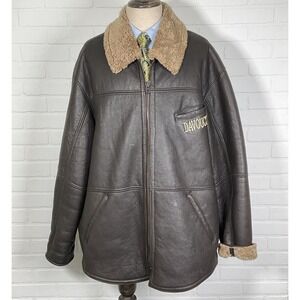 Walter Davoucci Jacket Men 3XL Brown Leather Sherpa Lined Winter Logo Zip Coat